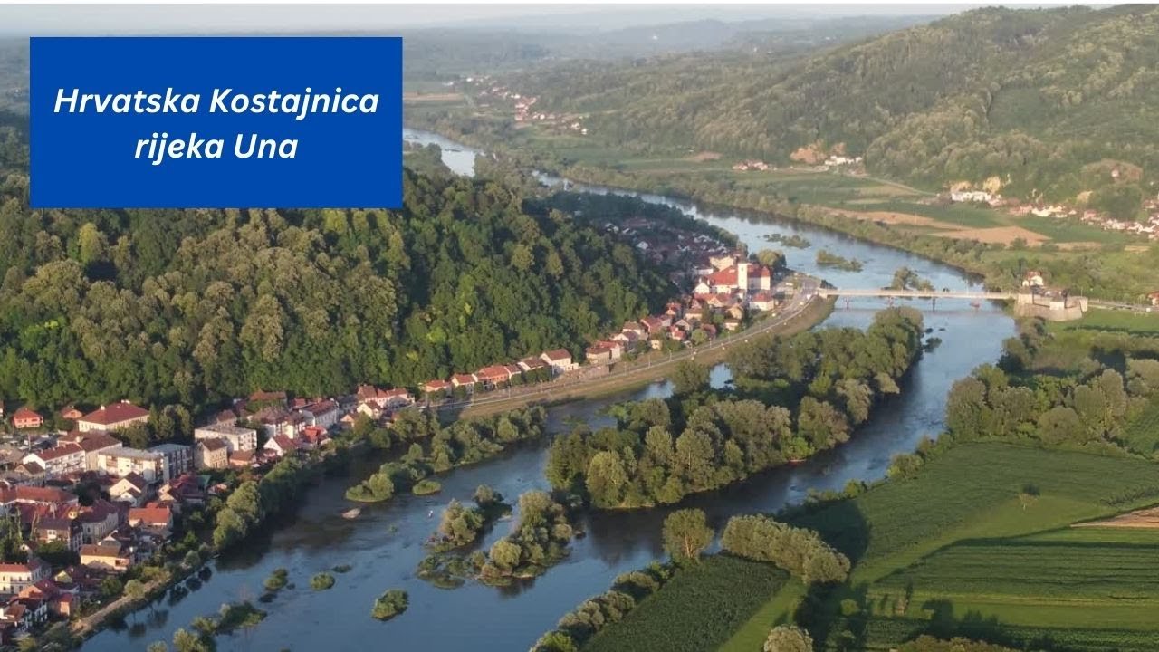 Hrvatska Kostajnica i rijeka Una, pogled iz zraka