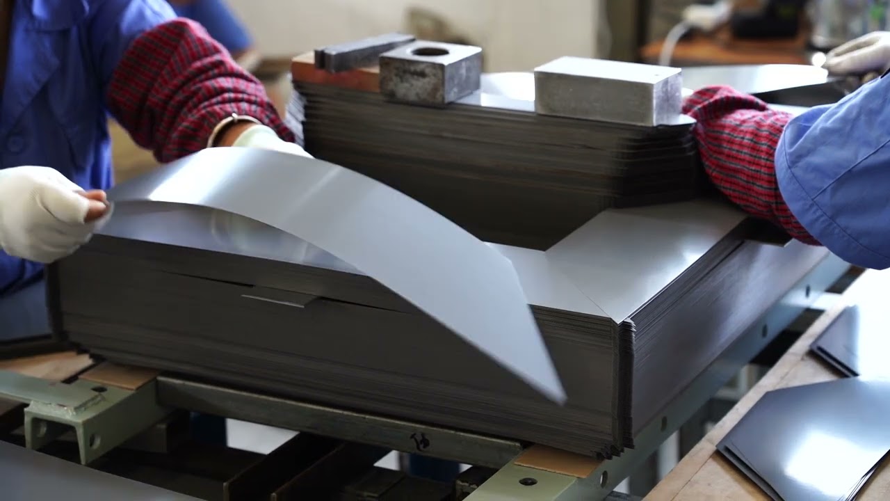 Power transformer iron core lamination processing is in progress