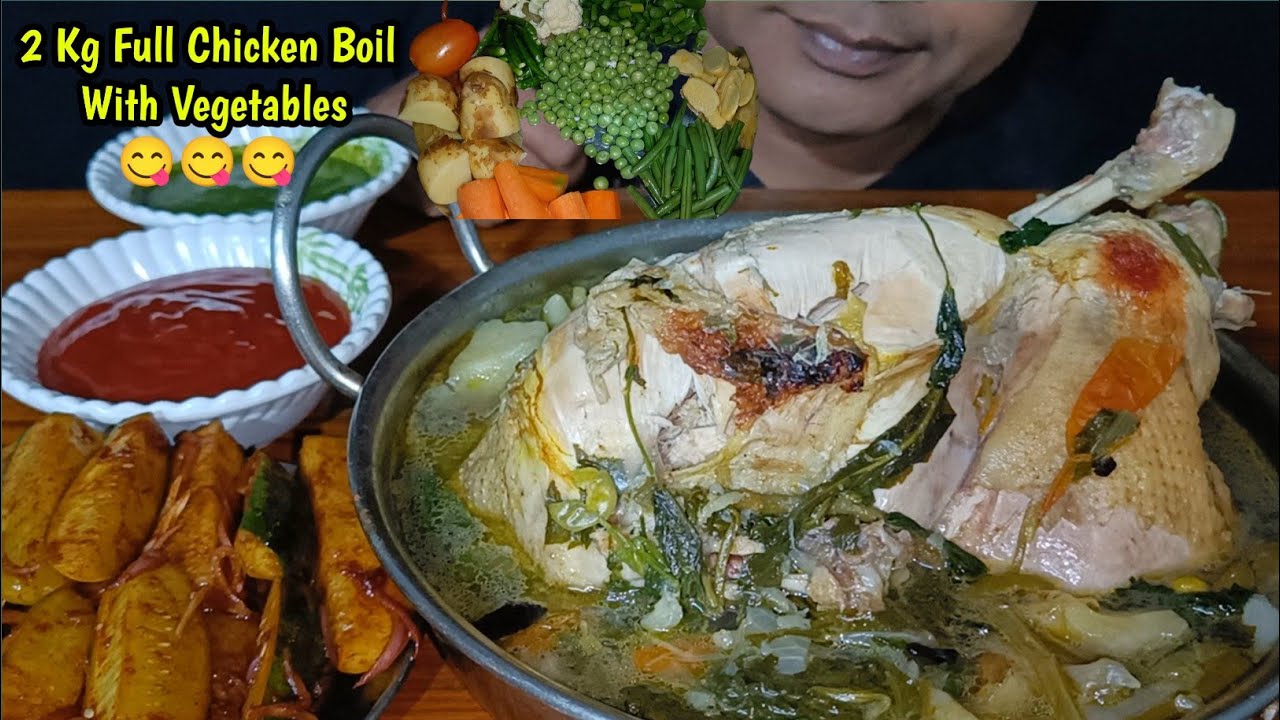 Eating 2 Kg Full Boiled Chicken | Whole Boiled Chicken With Vegetables | Chicken Soup | #Korean Food