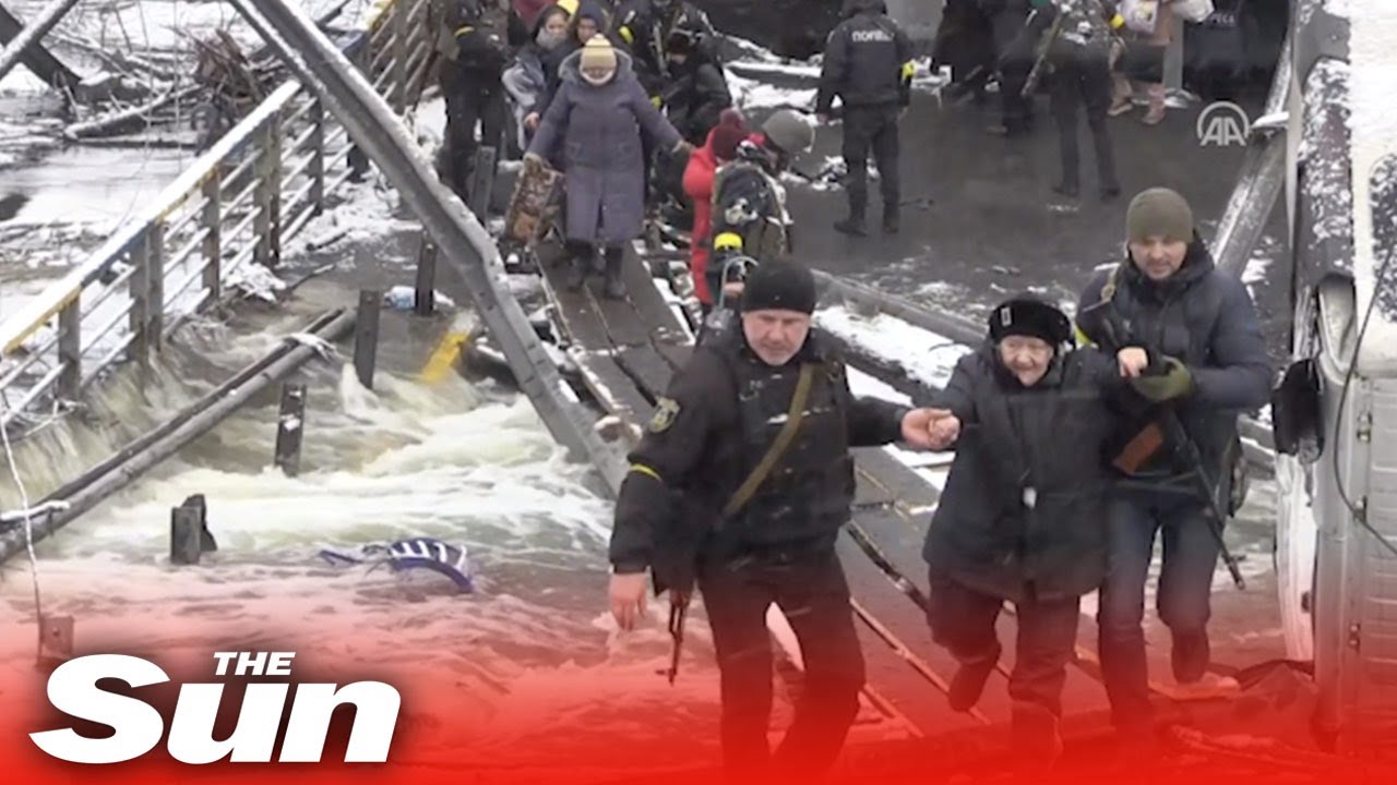 Children and elderly civilians face harsh conditions evacuating Irpin, Ukraine