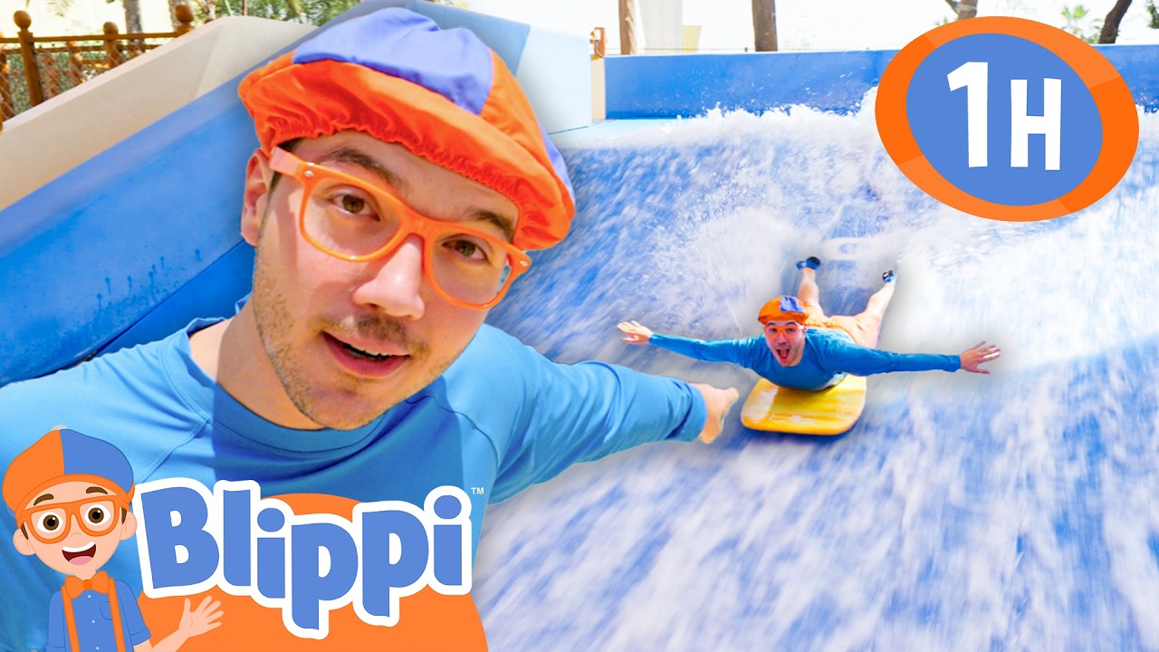 Blippi SURFS and SLIDES at the Waterpark! | Blippi - Sports & Games Cartoons for Kids