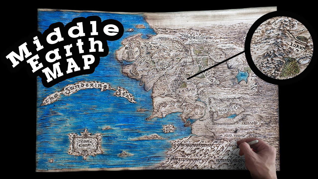 I Make Middle Earth Map / Wood Burning 🔥 Epoxy Resin / Pyrography / Woodworking! Lord of the Rings