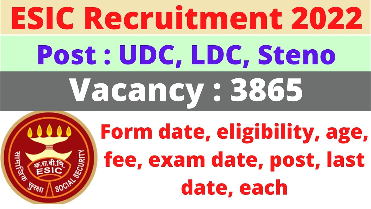 ESIC recruitment 2022 || employees state insurance corporation recruitment 2022 || ESIC vacancy 3835