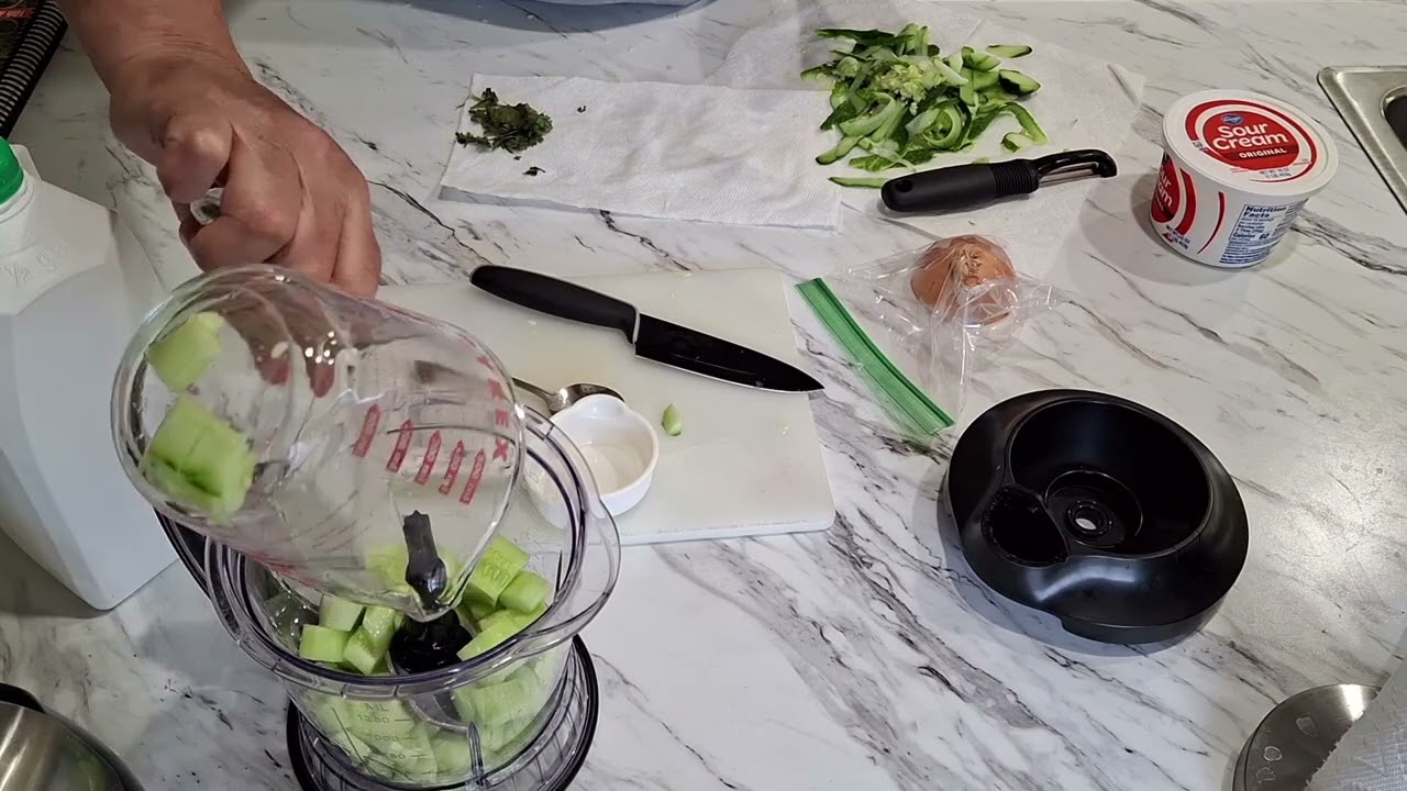  Chilled cucumber soup, homemade and raw.