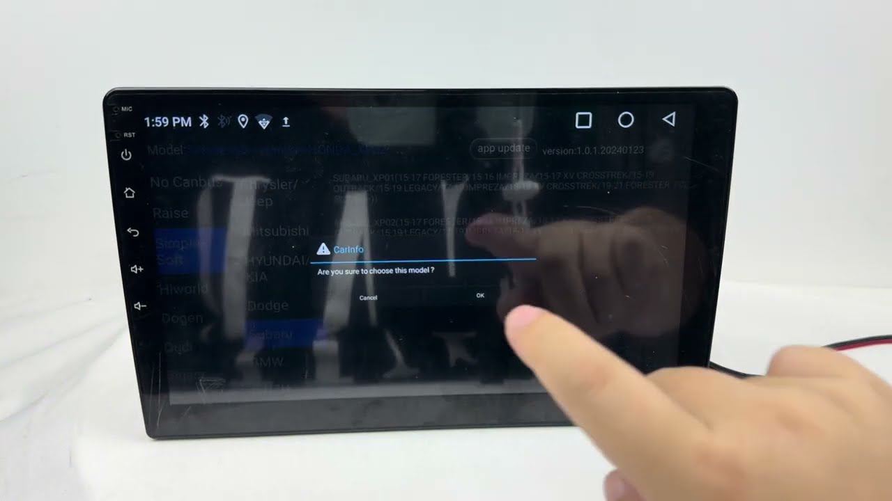 How to choose correct car info in a Android 13 car stereo car head unit?