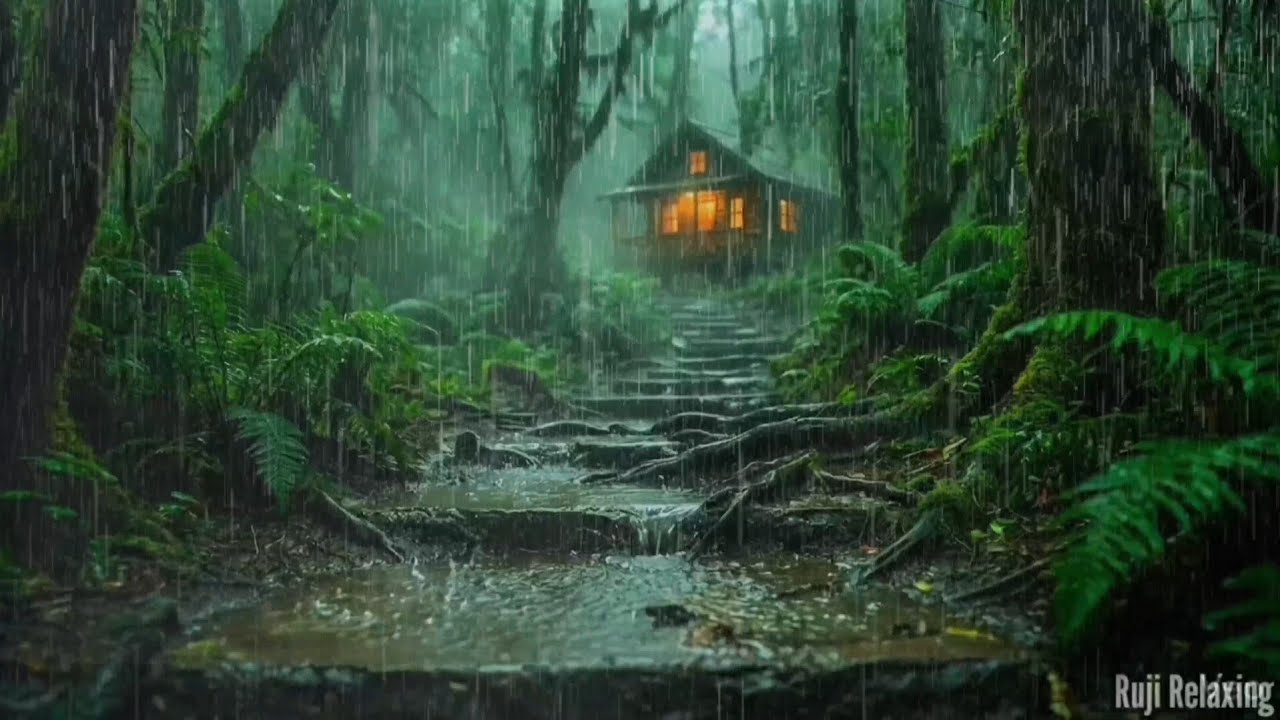 Heavy Rain Sounds for Sleeping || Cozy Cabin Rainstorm in the Forest | Great for Insomnia.
