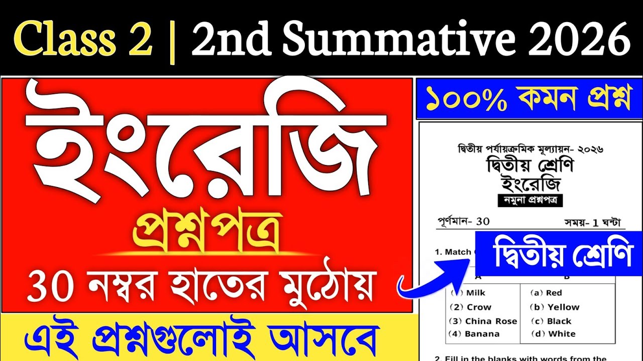 Class 2 | class 2 english 2nd unit test 2026 | class 2 2nd unit test 2026 english question paper