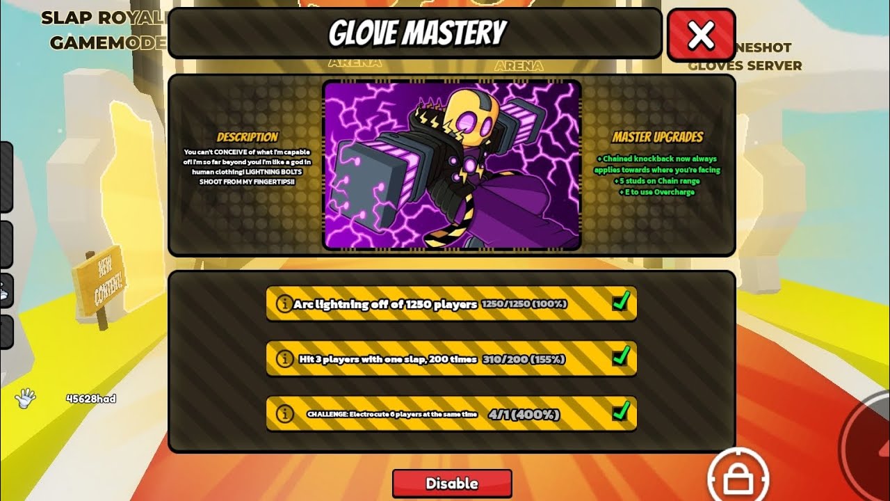 I mastered 27th glove in slap battle (chain glove)