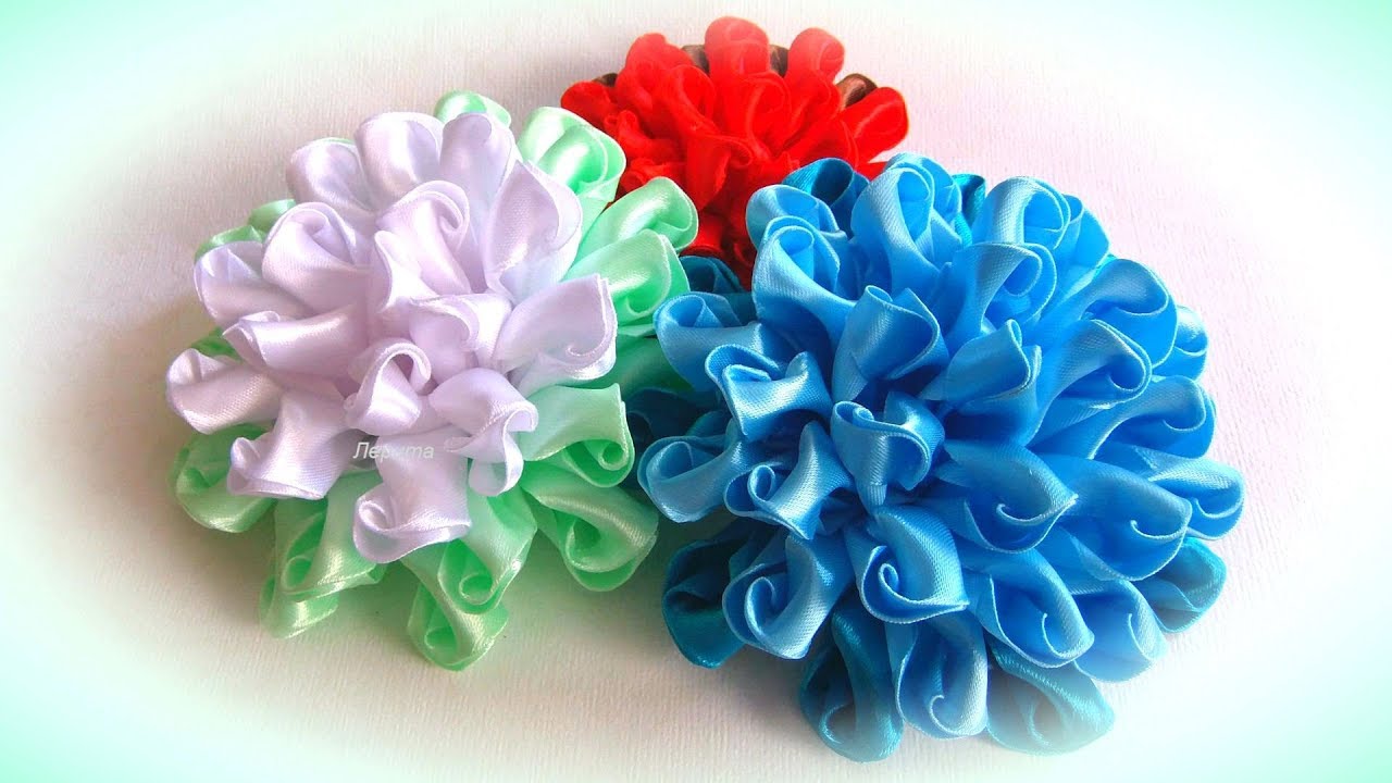 Цветы из лент 5 см, канзаши МК / DIY satin ribbon flower