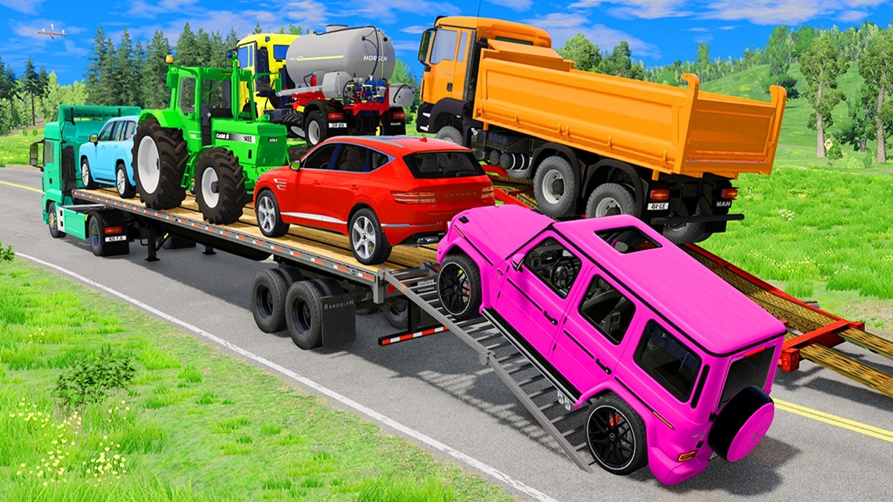Flatbed Trailer Mcqueen | Transportation with Truck - Pothole vs Car #24 - BeamNG.Drive