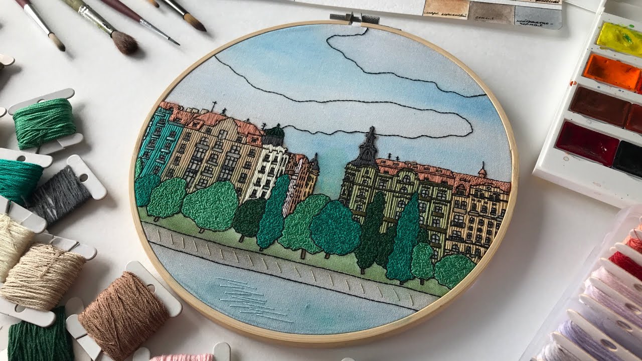 Watercolor on fabric. Addition for Prague watercolored embroidery pattern