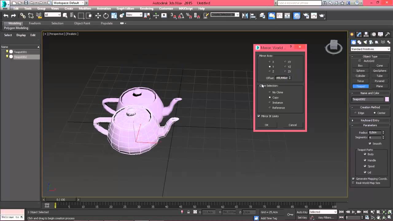 3ds Max для начинающих урок 10 ( отзеркаливание - mirror )
