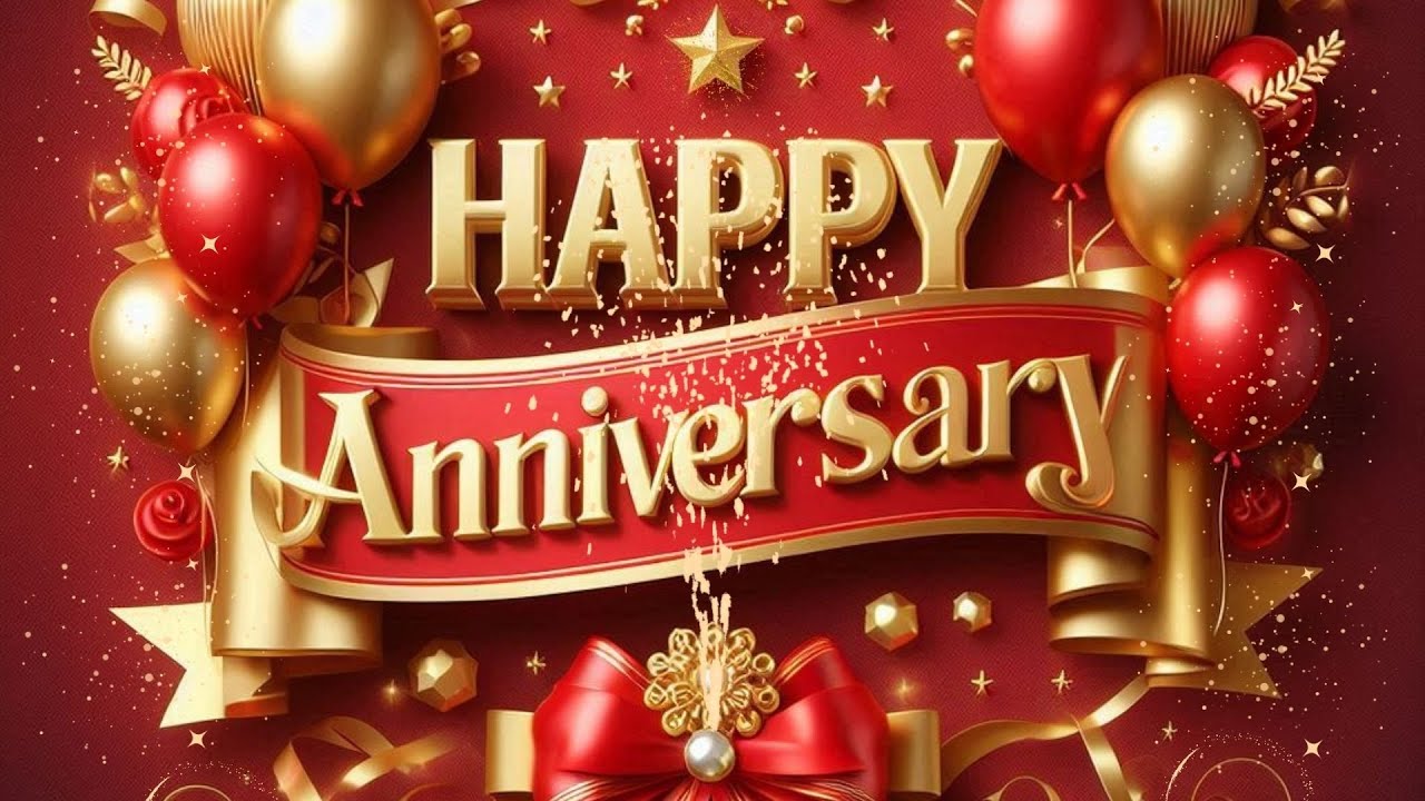 3-Hour 3D Happy Anniversary Background | Luxurious Red & Gold Animated Display