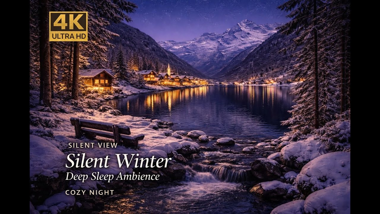 Swedish Alps Lake Snow❄️  #snow #relax #sound #sleepsounds #sleepmusic #cozy #fireplace