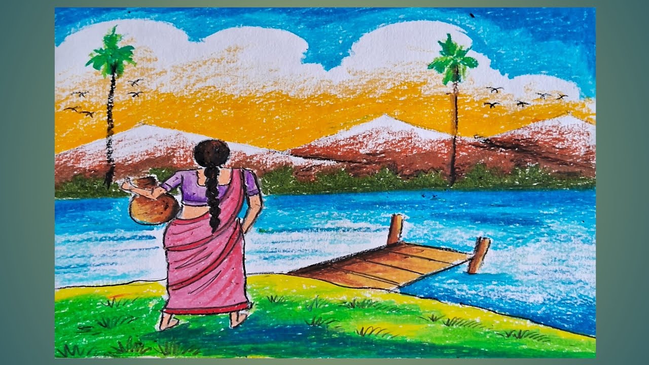 How to Draw oilpastel Scenery Drawing #oilpasteldrawing 