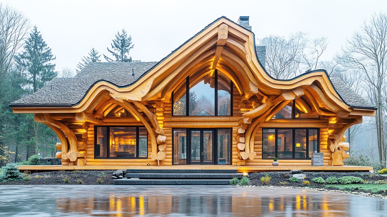 50 Log Cabin with Stunning Views: Timeless Beauty Log Cabin in the Forest