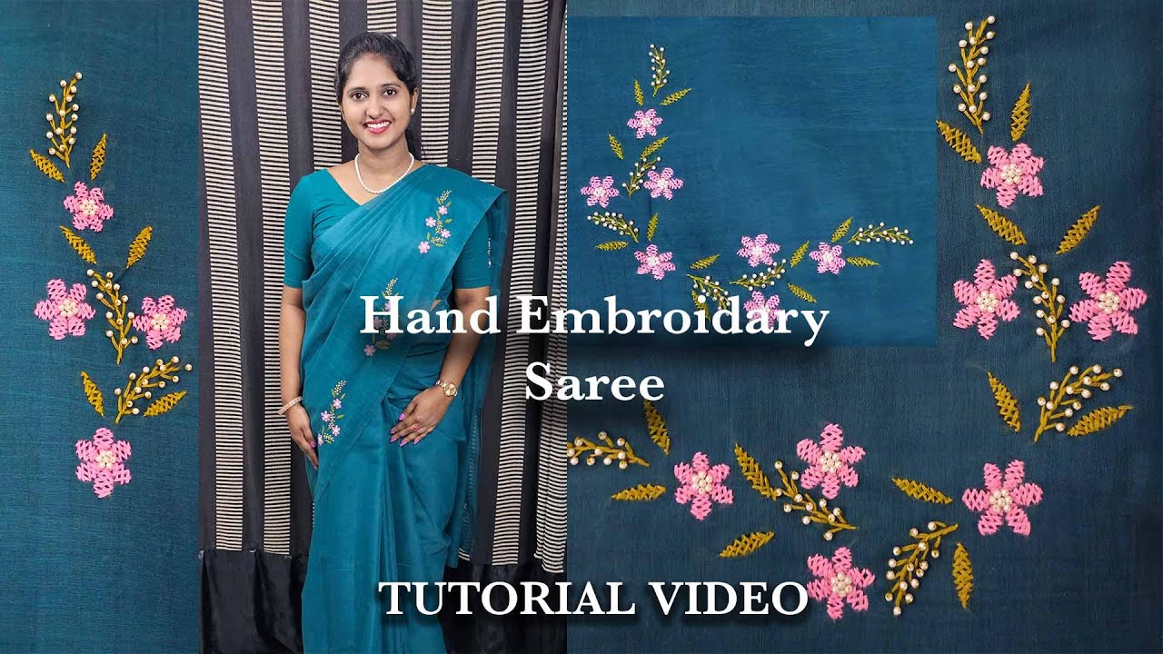 Herringbone, Beads Work Daily Wear Saree With Beautiful Hand Embroidary Design #trending #embroidary
