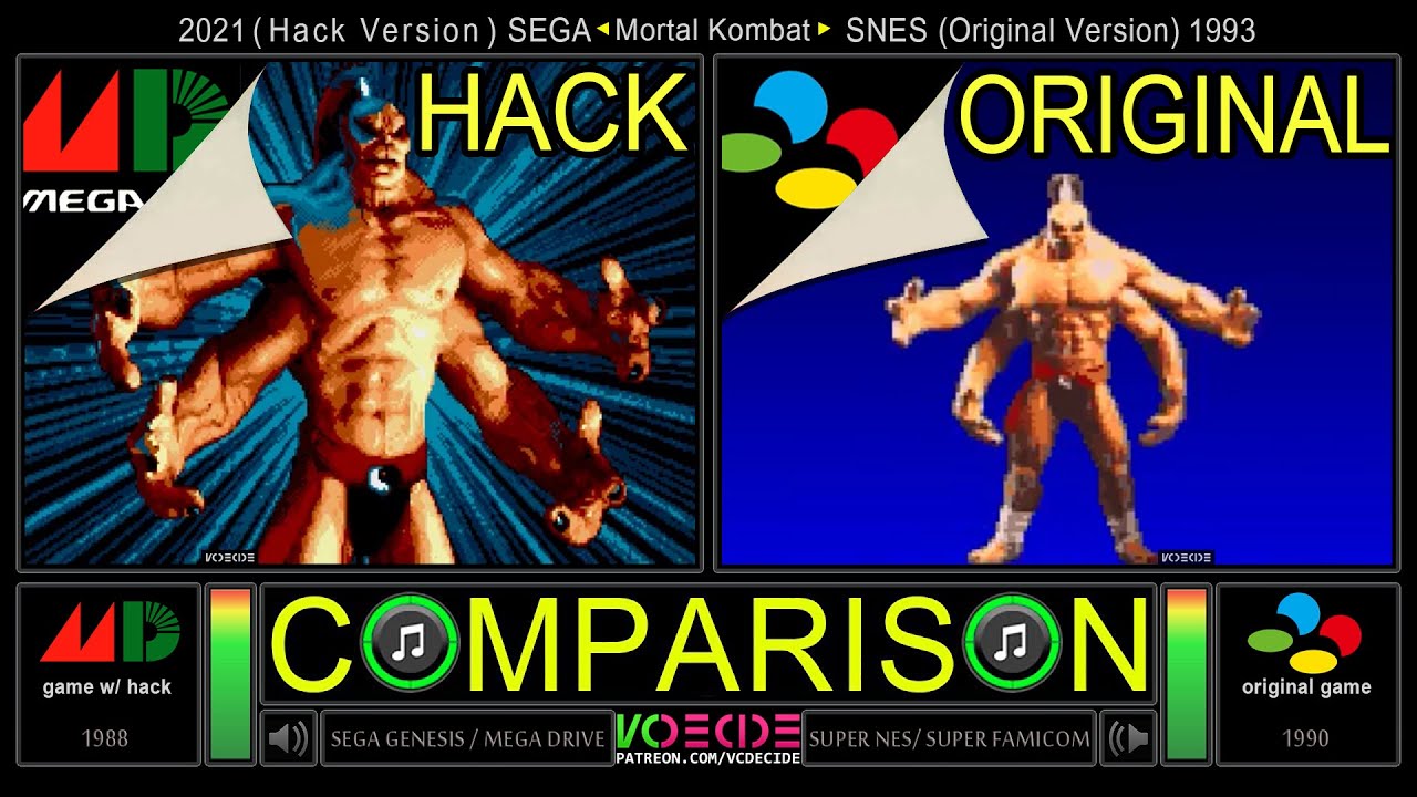 [Hack] Mortal Kombat (Sega Genesis vs SNES) Side by Side Comparison - Dual Longplay | VCDECIDE