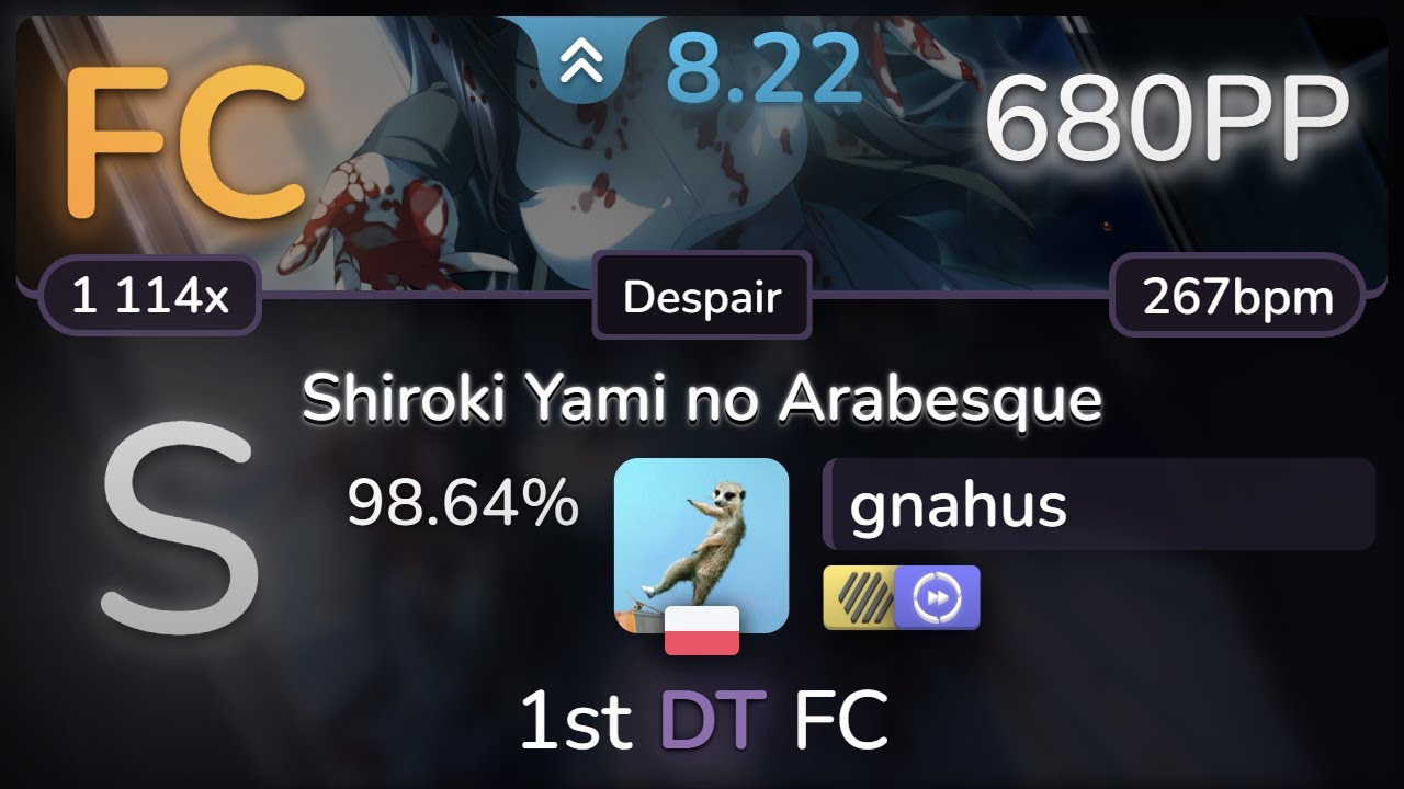 🔔 gnahus | Marie - Shiroki Yami no Arabesque [Despair] +HDDT 98.64% FC 680pp - osu!