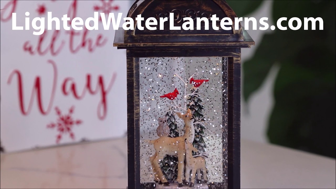 Deer With Fox, Owl And Cardinals Lighted Snow Globe With Swirling Glitter