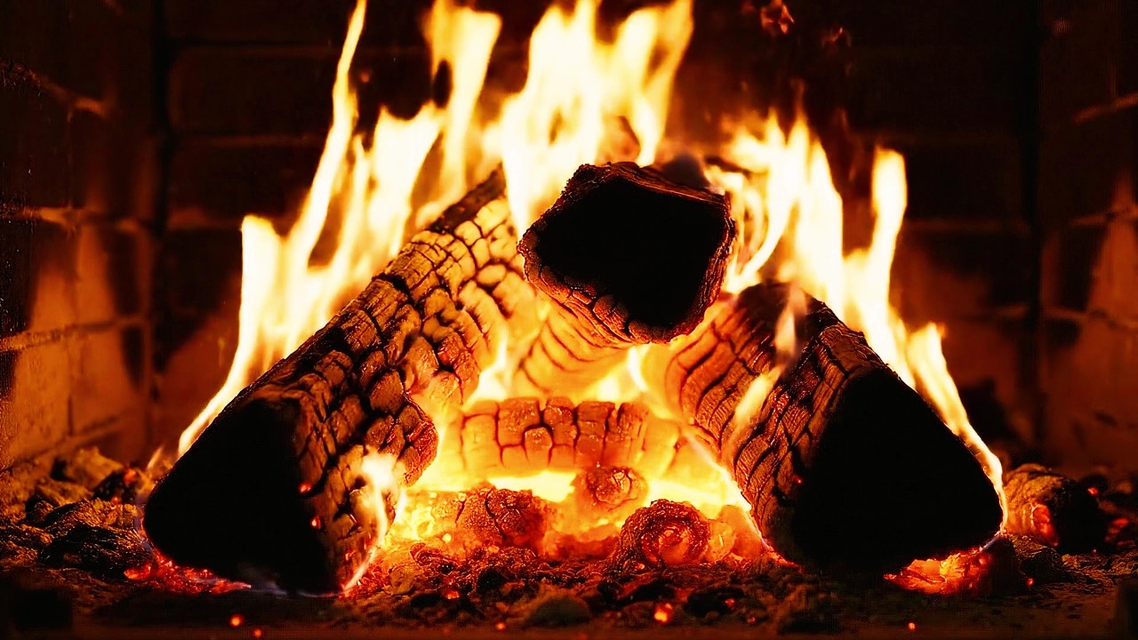 Relaxing Fireplace 4K-Natural Sound- 1 Hour