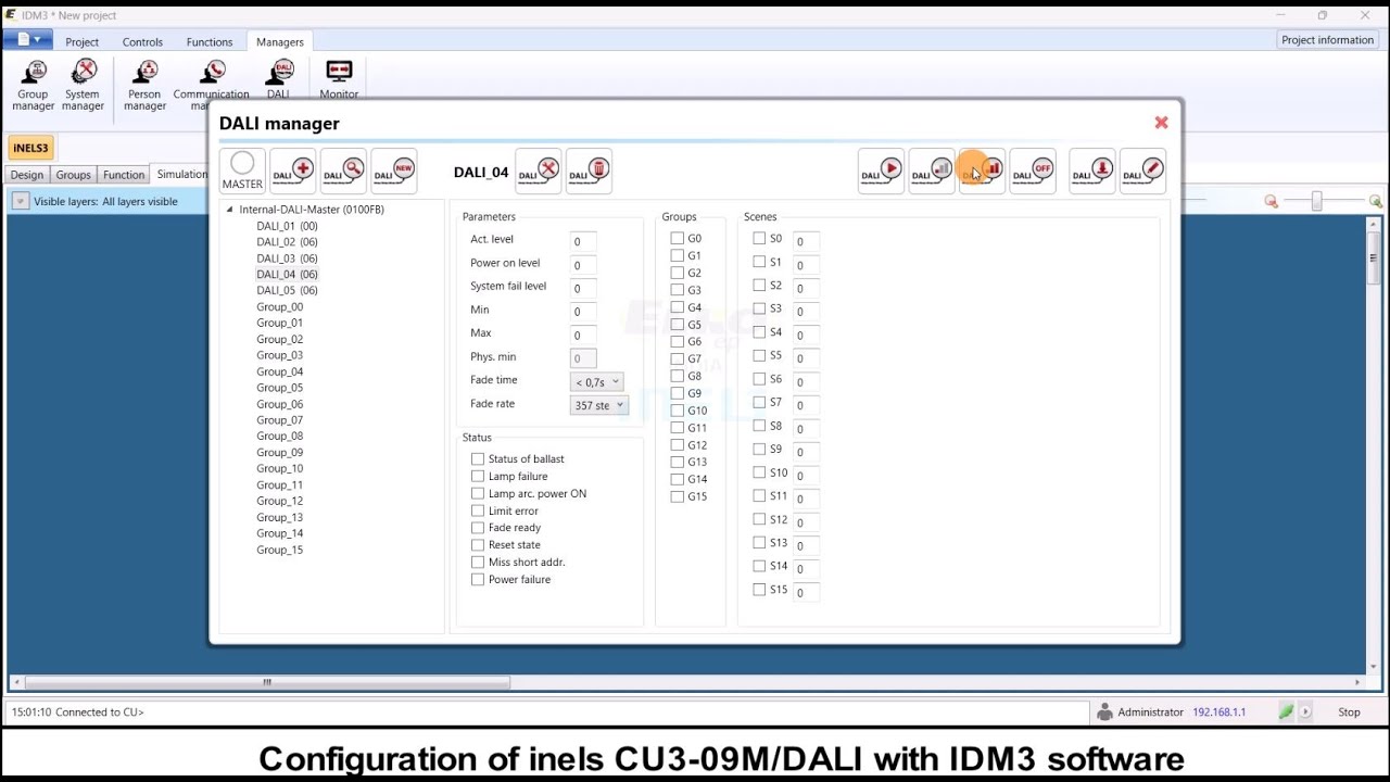 Configuration of inels CU3-09M/DALI with IDM3 software ( Dali Scanning ) ELKO EP INDIA