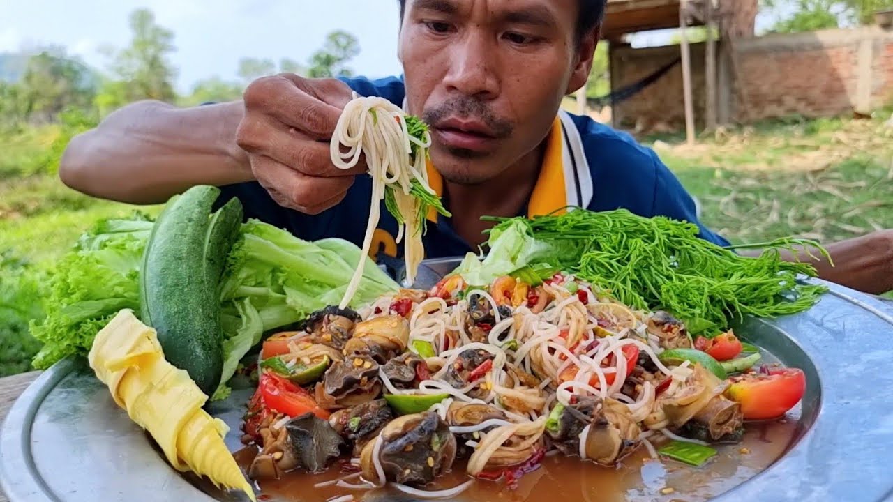 ຕຳປ່າຫອຍເຂົ້າປຸ້ນ ตำป่าหอยข้าวปุ้น #ບົວໄລ #บัวไล