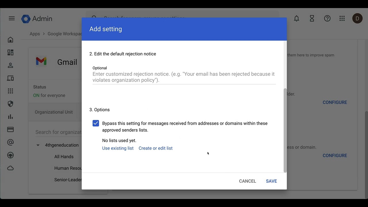 Spam Filtering Google Workspaces Administration