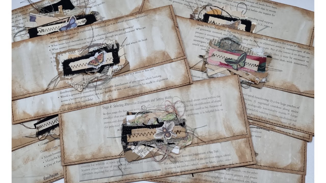 Using my scrap clusters to embellish simple book page envelopes | Bonny And Clive