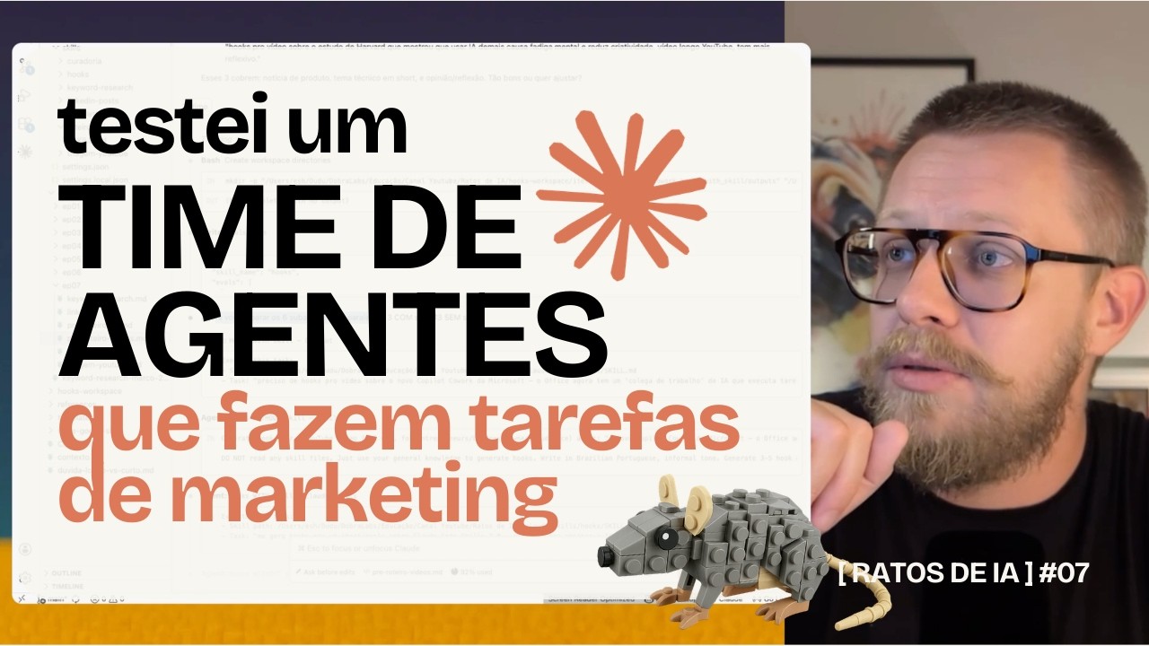 Montei um TIME DE AGENTES de IA pra fazerem meu marketing no Claude Code (ou Cowork)