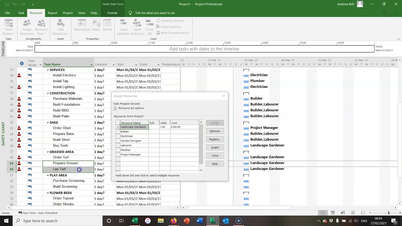 The New Garden Project. An MS Project  version of a 2-day Project Management training exercise.
