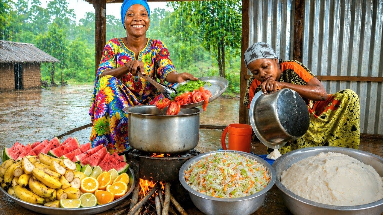 Heavy Rain 🌧️ In an African Traditional Homestead #Cooking Delicious Village Food 