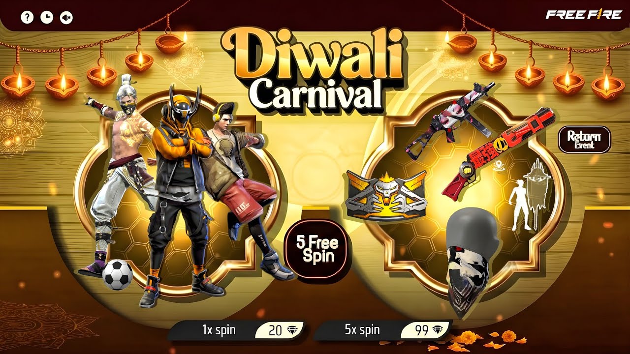 Diwali Carnival Event Free Fire 🤯🥳| golden shade bundle | free fire new event | ff new event