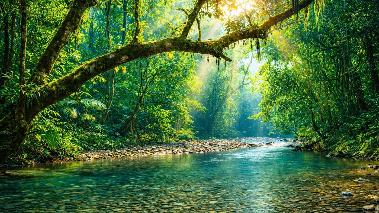 Forest Ambience River Stream Sounds Bird Chirping Nature Sounds Ambience ASMR for Sleep, Focus
