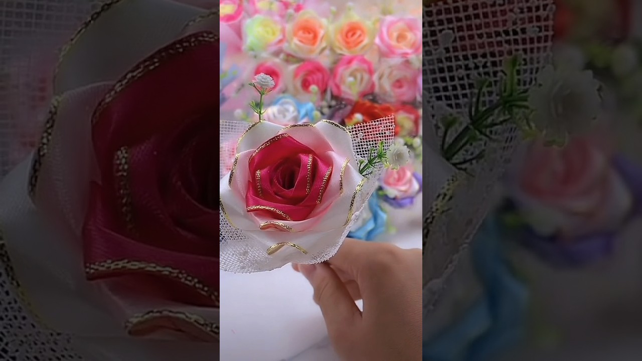 C&oacute;mo hacer Flores eternas de 2 colores ✨ #floreseternas #ribbonflowers #rosaseternas