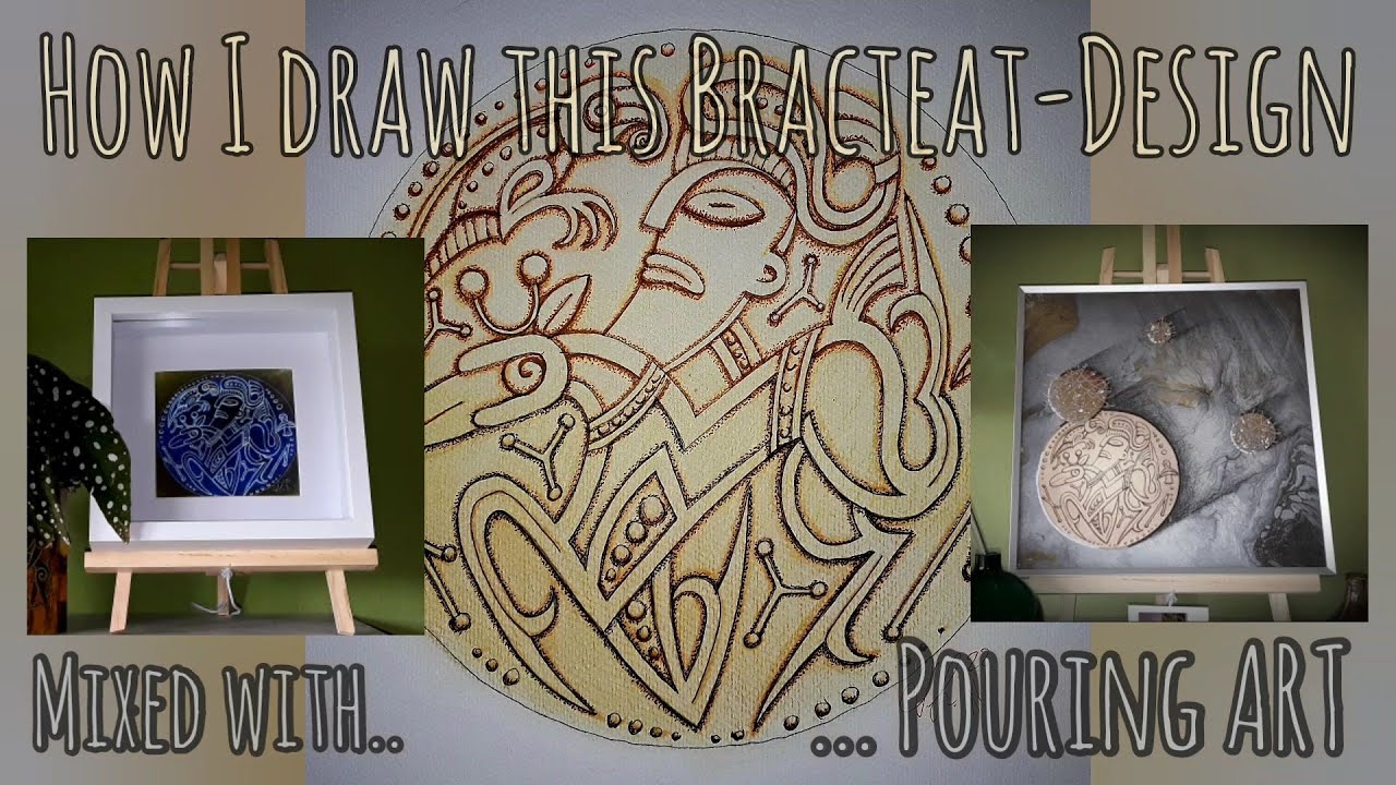 Bracteates inspired Drawing Zeichnung Mixed Art Acrylicpouring Fluidpaintig Fluidart Odin Wuoden