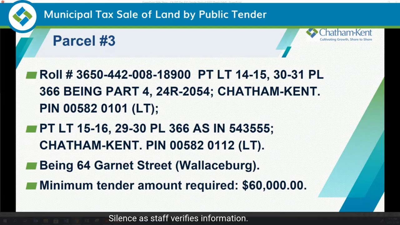 Municipal Tax Sale of Land by Public Tender