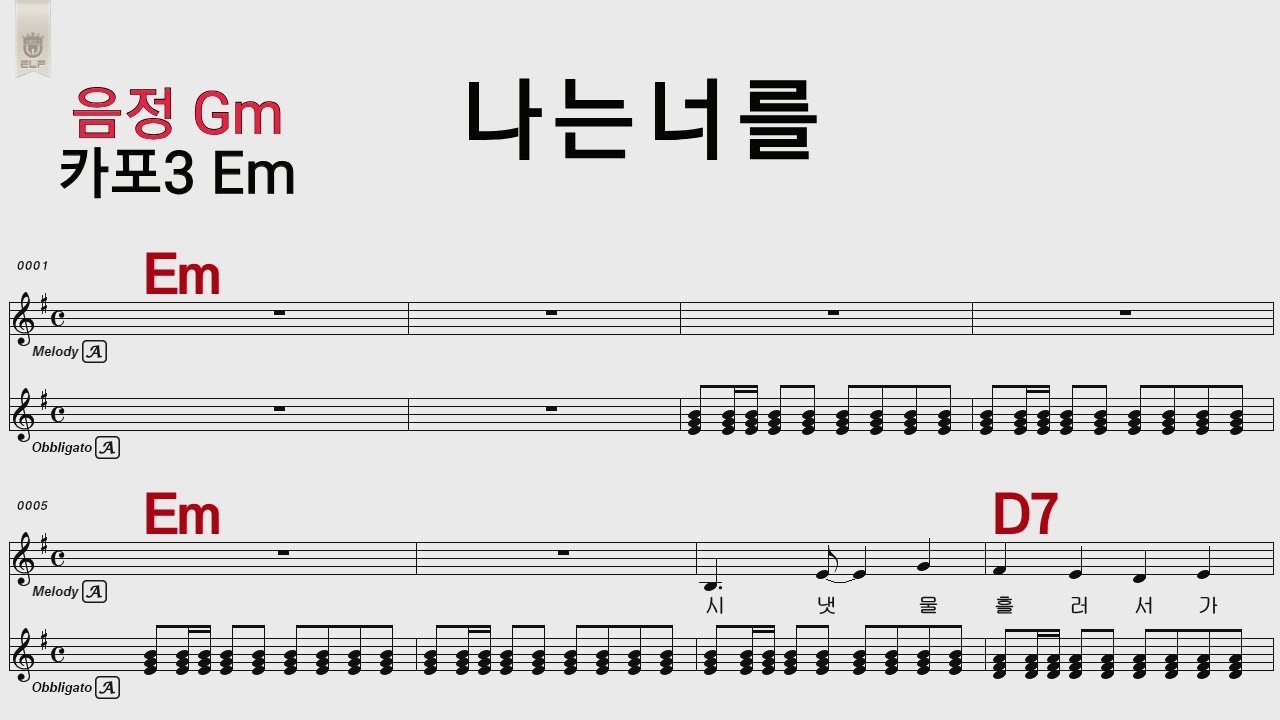 나는너를 Gm /카포3 Em /통기타 카포 악보영상