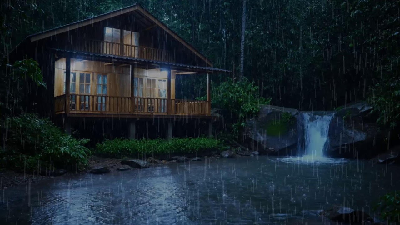 Спокойная ночь ASMR 🌙 Дождь в деревянном доме на краю леса у реки