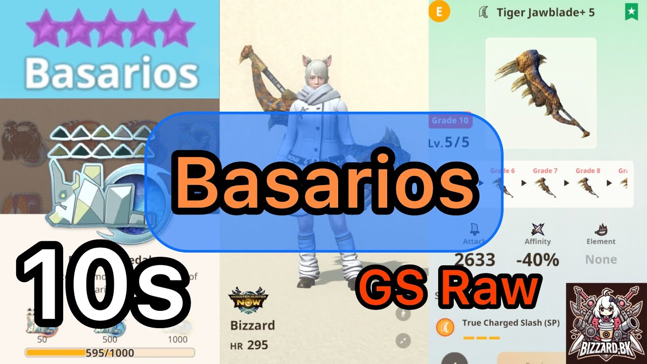 [MHN] Greatsword Tigrex (Non-Heroic build) vs Basarios 10 star l Monster hunter now
