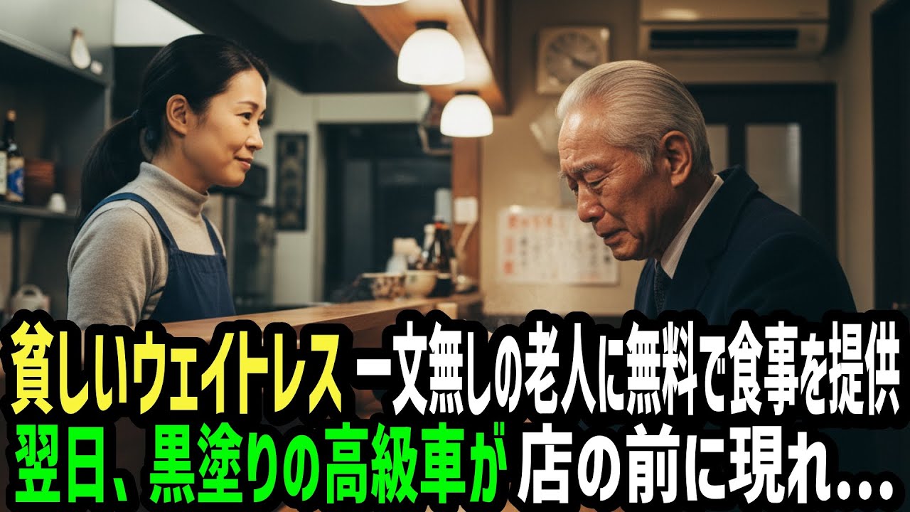 【感動】貧しいウェイトレスは、一文無しのおじいさんに無料で食事を提供した。翌日、レストランの前には黒塗りの高級車が現れ...