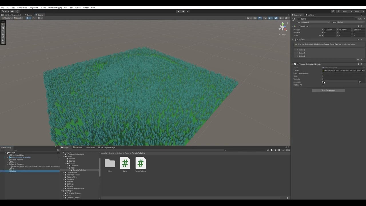 unity Splines | 2.1.0 Terrain To Spline Custom Script