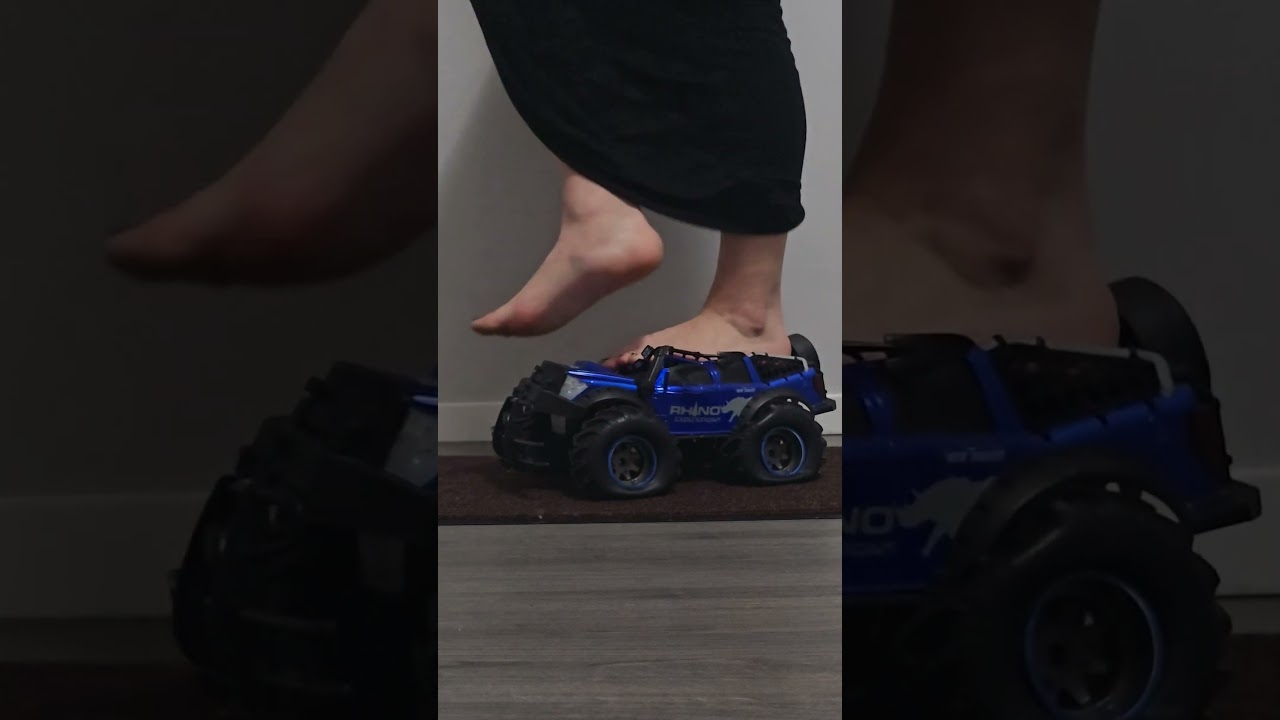 Pebbles crushes monster truck in her barefeet 