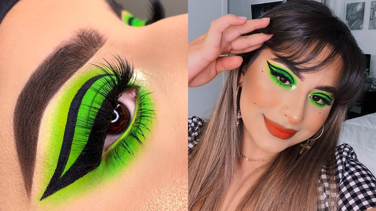 neon green graphic eyeliner makeup tutorial