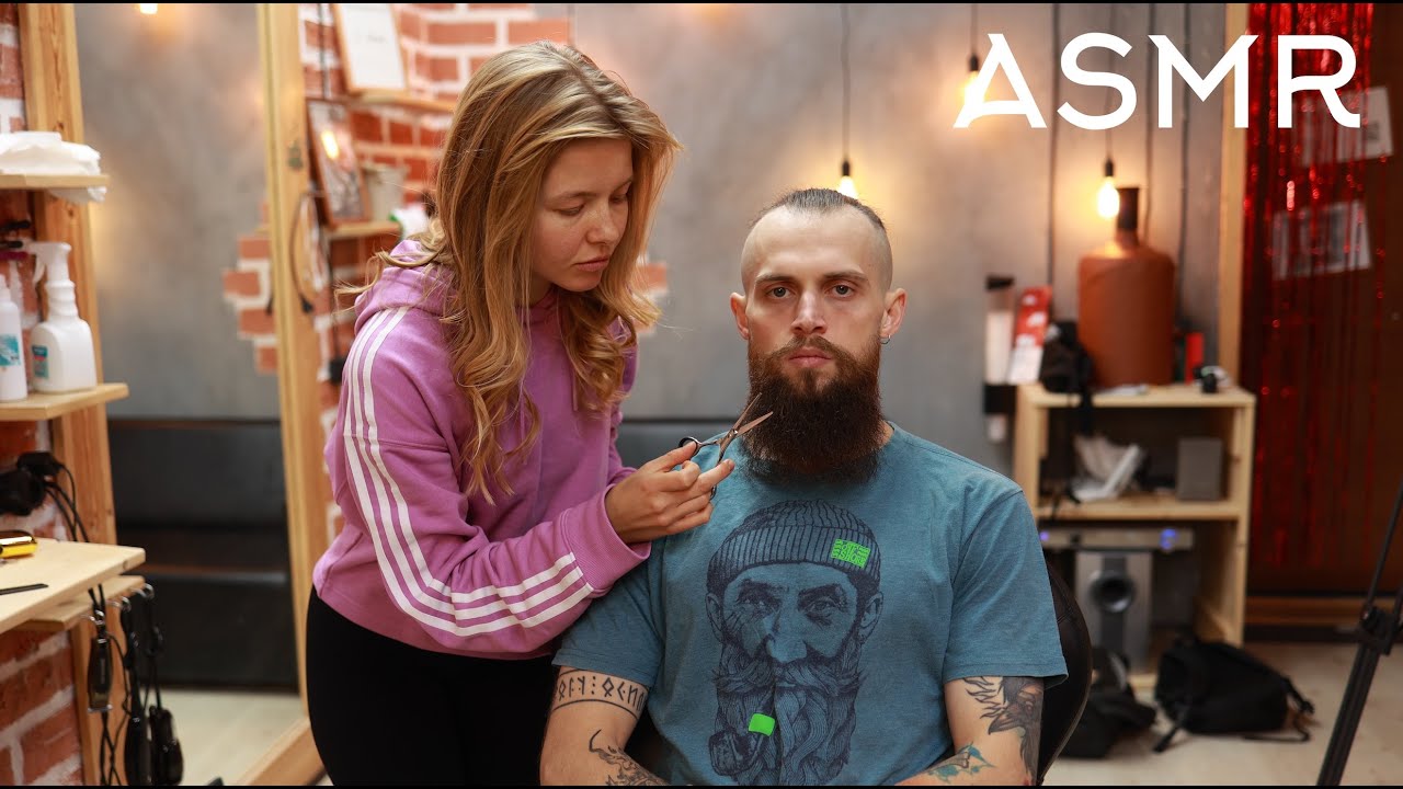 ✂️(ASMR) His amazing beard deserved this trim and care! #asmr #barbershop #femalebarber