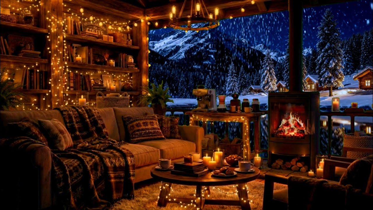 Warm Fireplace & Smooth Jazz for Sleeping 🔥 - Relaxing Winter Night Jazz