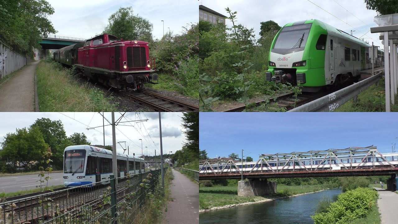 Bahnverkehr in Hattingen(Ruhr) mit 212 007 + Museumszug, Br 182 + n-Wagen, FLIRT 3XL und Variobahn