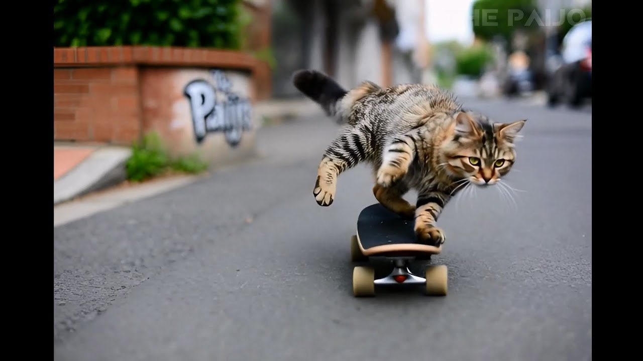 Meow Extreme - Watch This Brave Little Kitten Shred the Streets Like a Pro Skater!