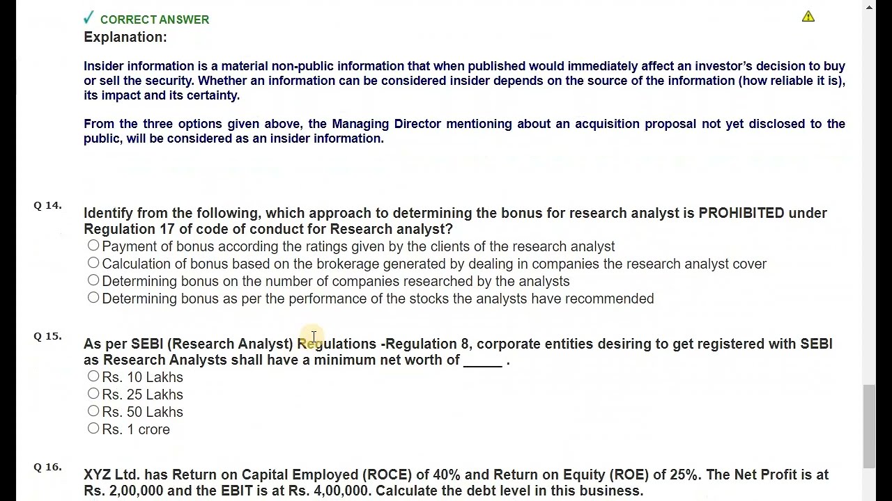 Research Analyst Certification Mock Test-1 || NISM-Series-XV || NISM 2024