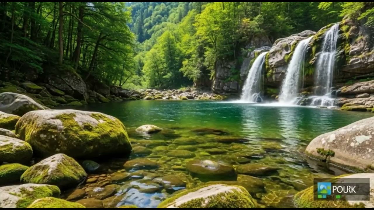 The scenery the waterfall and the beauty  nature are beautiful Listen to music while going to sleep
